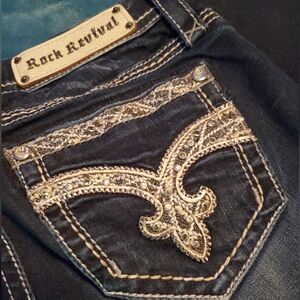 Rock Revival Dark Blue Jeans with Silver Detailing 26 X 32